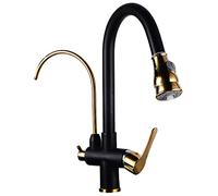 SBSSYVLMV Grifo for Fregadero de Cocina con rociador extraíble Comercial 3 en 1 Grifo Agua Potable Arco Alto Mezclador Caliente y terrón latón Macizo Doble manija