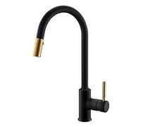 SBSSYVLMV Grifo Monomando for Fregadero de Cocina, latón Macizo, con rociador 2 Modos, Grifo Mezclador Arco Alto Giratorio 360 ° for Agua fría y Caliente,Oro(Black Gold)