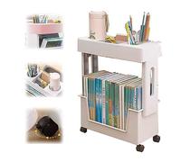 SBZIOJHDR Almacenamiento de Libros, Estantería rodante for Libros for el Aula, estantería móvil con Ruedas, 5 Capas, Cesta de Almacenamiento Lateral Mesa extraíble giratorias, 2 Niveles