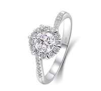 SBZIOJHDR anillo de mujer, Anillo de bodas oro 18 quilates for mujer, con flor trenzada y moissanita redonda 0,6, for aniversario, blanco(18K White Gold,P 1/2)