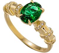 SBZIOJHDR anillo de mujer, Anillo de compromiso oro amarillo 14 quilates for ella: elegante tsavorita verde ovalada cuatro garras con moissanita(S 1/2)