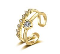 SBZIOJHDR anillo de mujer, Anillo de oro 14 quilates for mujer, corazón abierto ajustable y moissanita redonda(I 1/2)