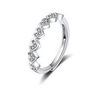 SBZIOJHDR anillo de mujer, Anillos de oro blanco 9 quilates, anillos promesa for mujer, con forma corazón ondulado ajustable y moissanita redonda(M 1/2)