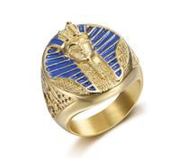 SBZIOJHDR anillos para hombre, Anillo de la suerte con máscara faraón egipcio, extragrande, acero inoxidable, estilo vintage del Antiguo Egipto(S)
