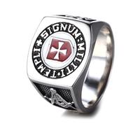 SBZIOJHDR anillos para hombre, Anillo de sello los Caballeros Templarios - MILITI TEMPLI SIGNUM cruz cruzada masónica del rito York acero inoxidable(Z+2.5)