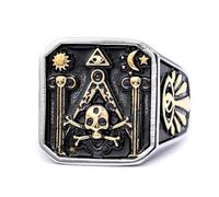 SBZIOJHDR anillos para hombre, Anillo del Maestro Masón Hiram Abiff Constructor Templo Calavera y Tibias Cruzadas Abrazo de la Muerte(O)