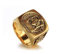 SBZIOJHDR anillos para hombre, Joyería Faith Hope Charity - Acero de titanio plateado con detalles dorados masculina la Logia Azul los Masones(Gold,U)