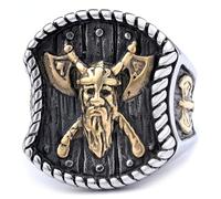 SBZIOJHDR anillos para hombre, Joyería nórdica vintage con diseño retro de guerrero en oro y plata bicolor hacha Mjolnir(Two Tone,Z+1)