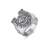 SBZIOJHDR anillos para hombre, Ojo que todo lo ve y triángulo invertido en acero de titanio, joyería protección masónica vintage(Silver,Y)