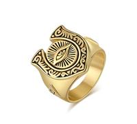 SBZIOJHDR anillos para hombre, Ojo que todo lo ve y triángulo invertido en acero de titanio, joyería protección masónica vintage(Gold,U)