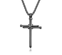 SBZIOJHDR Collar, Collar con crucifijo cristiano - Colgante religioso de acero inoxidable pulido for hombres y mujeres(Black)