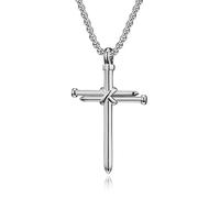 SBZIOJHDR Collar, Collar con crucifijo cristiano - Colgante religioso de acero inoxidable pulido for hombres y mujeres(Silver)