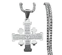 SBZIOJHDR Collar, Collar con Cruz de Jerusalén y la Oración del Señor, Colgante religioso cristiano chapado en acero titanio, joyería católica(Silver)