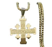 SBZIOJHDR Collar, Collar con Cruz de Jerusalén y la Oración del Señor, Colgante religioso cristiano chapado en acero titanio, joyería católica(Gold)