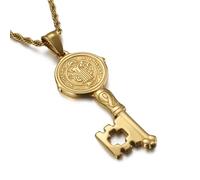 SBZIOJHDR Collar, Collar con medalla de la llave San Benito, amuleto protección católica acero inoxidable, colgante repelente del mal(Gold)