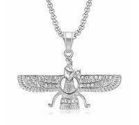 SBZIOJHDR Collar, Collar Faravahar del antiguo zoroastrismo persa, colgante alado con incrustaciones de cristal y acero titanio chapado(Silver)