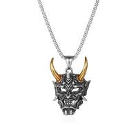 SBZIOJHDR Collar, Collar gótico japonés con máscara Oni Hannya for hombre, 2 estilos, colgante de aleación estilo punk vintage oscuro(Two Tone)