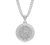 SBZIOJHDR Collar, Collar Mansa Musa Gold Culture Hip Hop, colgante de acero inoxidable con forma dólar y cadena eslabones cubanos(Silver)