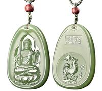 SBZIOJHDR Collar de jadeíta, Colgante de jade del zodiaco chino, amuleto con estatua Buda Bodhisattva, santo patrón, collar for hombres y mujeres(Chickens)