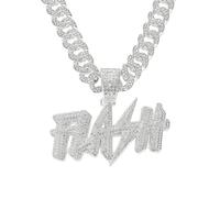 SBZIOJHDR Collar, Fiesta de rap, hip hop, con pedrería brillante - Joyería cadena cubana diamantes imitación, moda urbana(Silver)