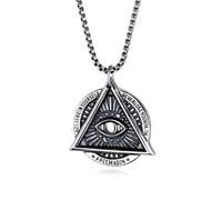 SBZIOJHDR Collar, Triángulo masónico del Ojo que Todo lo Ve en acero inoxidable - Grabado: Cree ti mismo