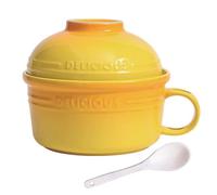 SBZIOJHDR Cuenco de cerámica para fideos, Cuenco de cerámica for fideos instantáneos, cuenco japonesa for 550 ml, sopa con forma taza porcelana tapa y asa(Yellow)