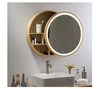 SBZIOJHDR Espejo de baño, Armario de baño con Espejo Redondo, Armario Pared luz LED, Push-Pull y Compartimento Almacenamiento(60cm)