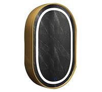 SBZIOJHDR Espejo de baño, Espejo de Pared sin Marco retroiluminado 50 * 80 cm con Sensor táctil y Almohadilla antivaho, Espejo Redondo montado en la(Gold)