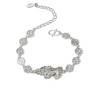 SBZIOJHDR Pulsera de plata, Pulsera Vintage tallada a mano pulsera Pi Xiu de monedas la fortuna china