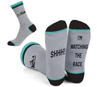 SC Products Calcetines de F1 para los amantes de los coches, talla 6-12, calcetines novedosos de algodón para hombres, regalos de Fórmula 1, regalos de Gran Premio de F1 para hombres, regalos de