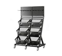 Scaffale per Snack A 3/4 Livelli del Supermercato, Mensole In Metallo con Ruote, Organizzatore Di Snack Da Pavimento per Negozi, Supermercati(Black,73x40x110.5cm)