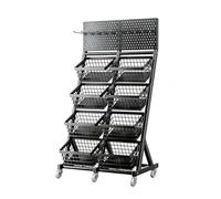 Scaffale per Snack A 3/4 Livelli del Supermercato, Mensole In Metallo con Ruote, Organizzatore Di Snack Da Pavimento per Negozi, Supermercati(Black,73x40x137.5cm)