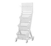 Scaffale per Snack A 3/4 Livelli del Supermercato, Mensole In Metallo con Ruote, Organizzatore Di Snack Da Pavimento per Negozi, Supermercati(Blanco,38x40x110.5cm)