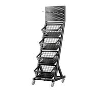 Scaffale per Snack A 3/4 Livelli del Supermercato, Mensole In Metallo con Ruote, Organizzatore Di Snack Da Pavimento per Negozi, Supermercati(Black,38x40x137.5cm)