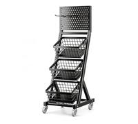 Scaffale per Snack A 3/4 Livelli del Supermercato, Mensole In Metallo con Ruote, Organizzatore Di Snack Da Pavimento per Negozi, Supermercati(Black,38x40x110.5cm)