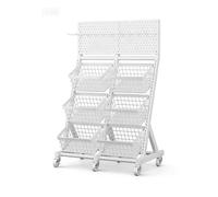 Scaffale per Snack A 3/4 Livelli del Supermercato, Mensole In Metallo con Ruote, Organizzatore Di Snack Da Pavimento per Negozi, Supermercati(Blanco,73x40x110.5cm)