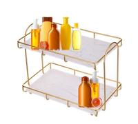 Scaffale Portaogtti Cosmetico a 2 Livelli Porta Cosmetici da Bancone da Appoggio per Bagno Portaogtti in Metallo Dorato Impermeabile di Gr Capacità per Prodotti
