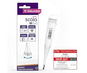 Scala SC 28 Flex Termómetro Digital de Fiebre Corporal, Blanco Velocidad 10 sec. Termómetro Digital Fiebre Corporal Niños Adultos Medición Oral, Rectal Axilar Preciso Rápido Seguro, BLANCO, Unisex