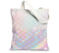Scales - Bolsa de lona para mujer, diseño de fantasía dorado pastel, verano, azul iridiscente, lavable, reutilizable, ideal para familiares, amigos, colegas, lectura, amor, 13 x 15 pulgadas