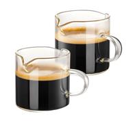 Scalewbin Juego de 2 tazas de café con doble boquilla, vasos de café expreso con asa, cristal transparente