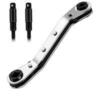 Scalewbin Llave de trinquete de válvula de aire acondicionado con 2 kits de adaptadores hexagonales como se muestra Llave HVAC de acero de alto carbono Herramientas de herramientas de