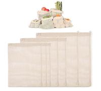 Scalingscal 7 Piezas De Red De Compras De Algodón Sostenible, Bolsas para Frutas y Verduras Beige, Lavable (3 Tamaños)