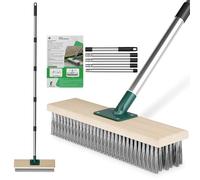 Scalnuvyyh Escoba de Alambre Resistente para Jardín Exterior con Mango Largo de 145 cm, Cepillo de Patio y Jardín con Cerdas de Metal Rígidas para Eliminar Malas Hierbas y Musgo, Cepillo para Fregar