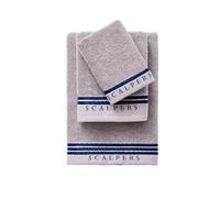 Set toallas baño (tocador 30x50cm + manos 50x90cm + baño 70x140cm) 450GSM en algodón gris con azul Scalpers Home