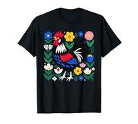 Scandi Folk Art Gallo Diseño Granjero Pollo Camiseta