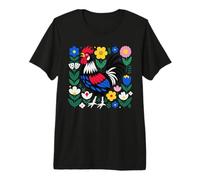 Scandi Folk Art Gallo Diseño Granjero Pollo Camiseta Premium