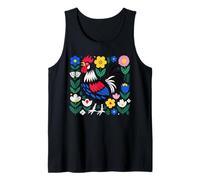 Scandi Folk Art Gallo Diseño Granjero Pollo Camiseta sin Mangas