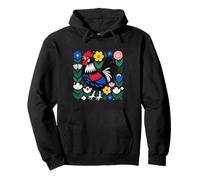 Scandi Folk Art Gallo Diseño Granjero Pollo Sudadera con Capucha
