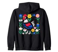 Scandi Folk Art Gallo Diseño Granjero Pollo Sudadera con Capucha