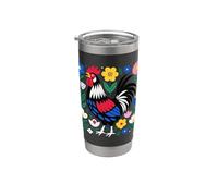 Scandi Folk Art Gallo Diseño Granjero Pollo Vaso térmico de acero inoxidable de doble pared